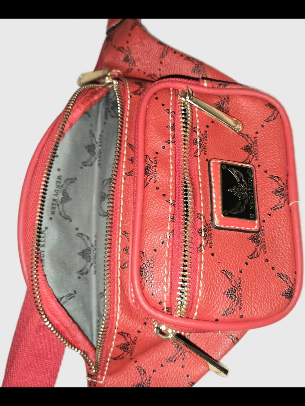 Wendy Keen Red Monogram Fanny Pack Belt Bag Crossbody Sling | Like New